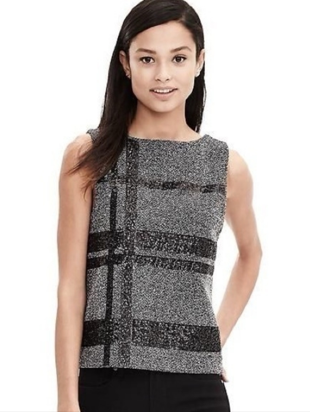 Banana Republic Black and Gray Plaid Sleeveless Tank